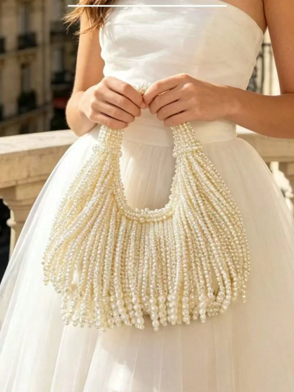 Beige Glamorous Women's  Faux Pearl Beads Bag